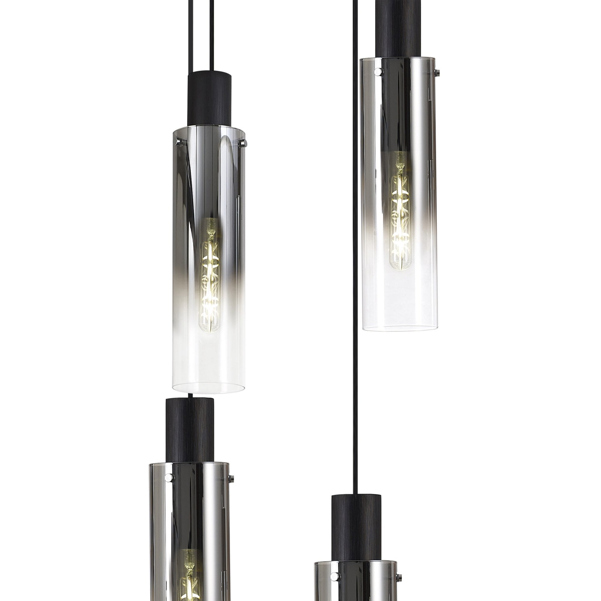 Fabula Kingfisher Adjustable 9 Light Round Pendant - Black & Smoke Fade Glass