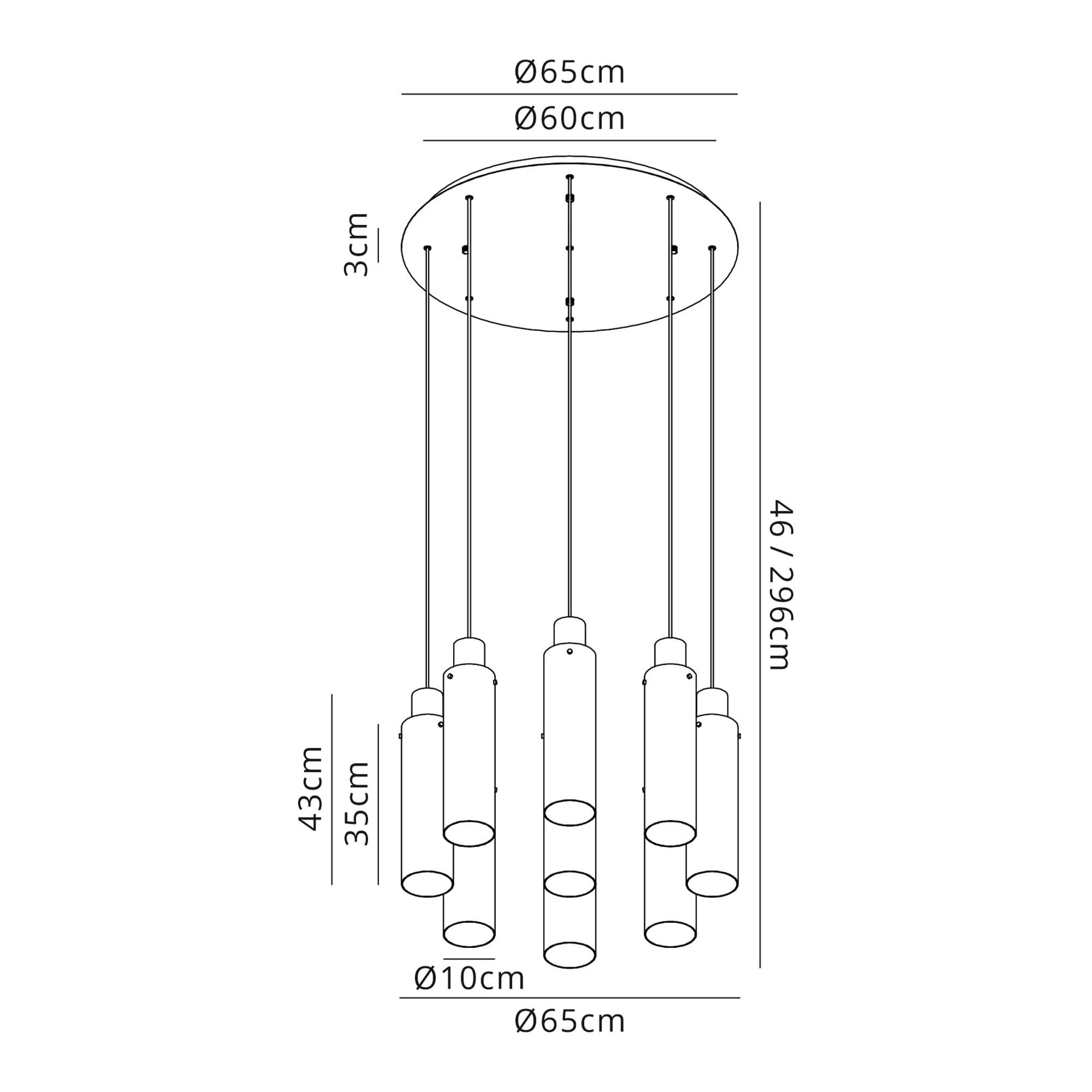 Fabula Kingfisher Adjustable 9 Light Round Pendant - Black & Smoke Fade Glass