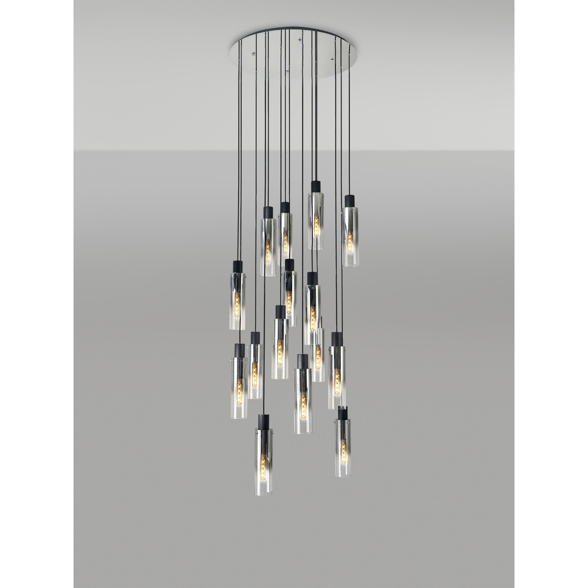 Fabula Kingfisher Adjustable 15 Light Round Pendant - Black & Smoke Fade Glass