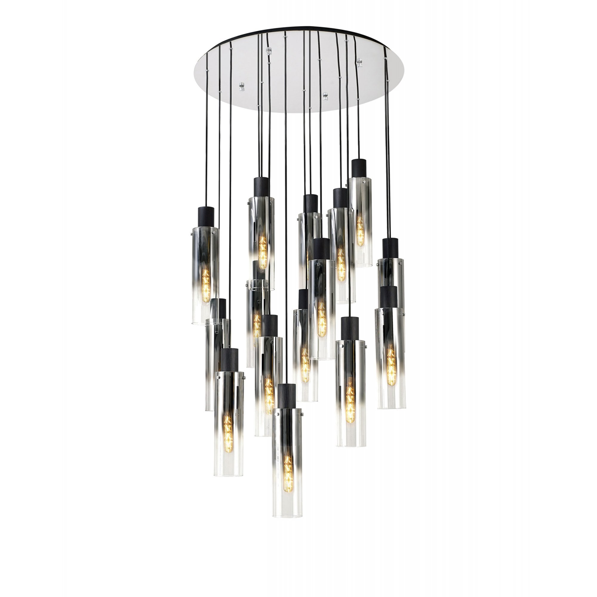 Fabula Kingfisher Adjustable 15 Light Round Pendant - Black & Smoke Fade Glass