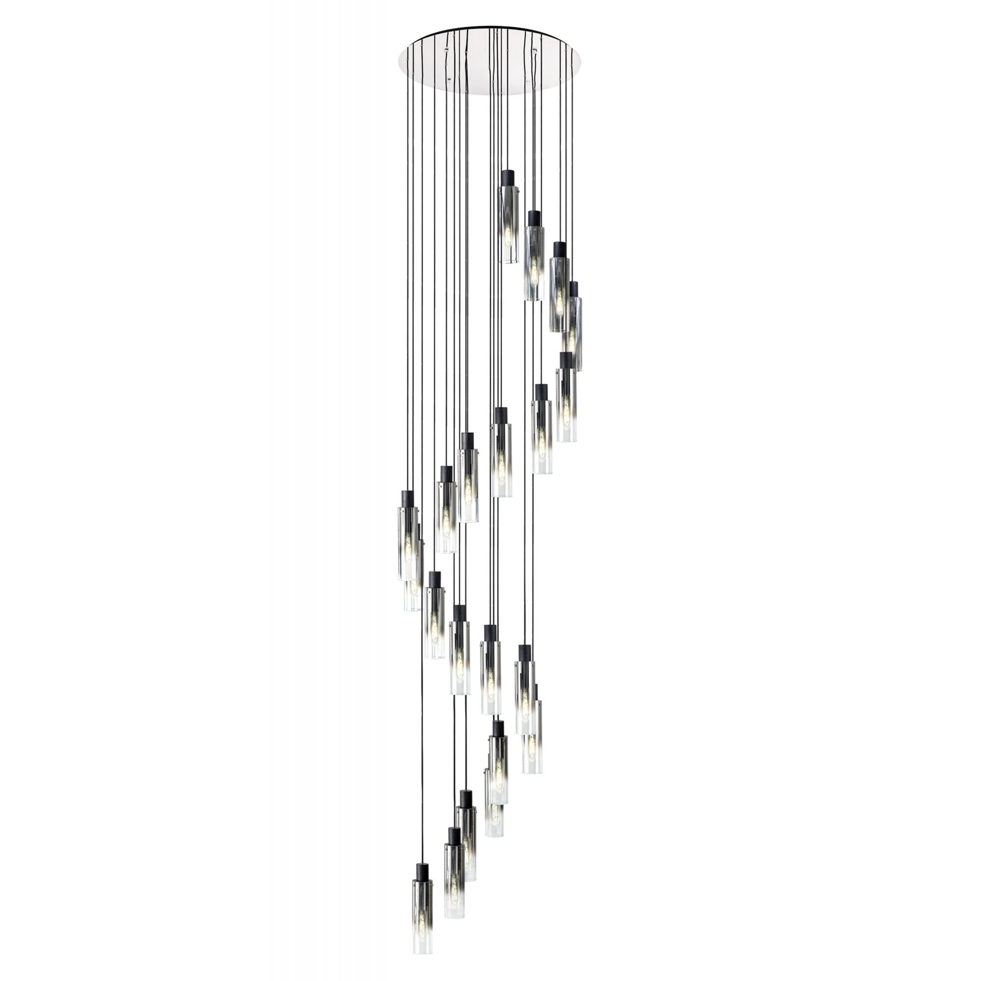 Fabula Kingfisher Adjustable 21 Light Round Pendant - Black & Smoke Fade Glass