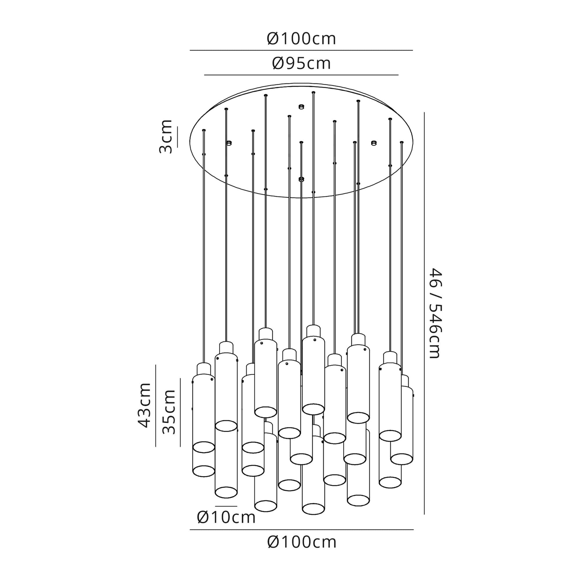 Fabula Kingfisher Adjustable 21 Light Round Pendant - Black & Smoke Fade Glass