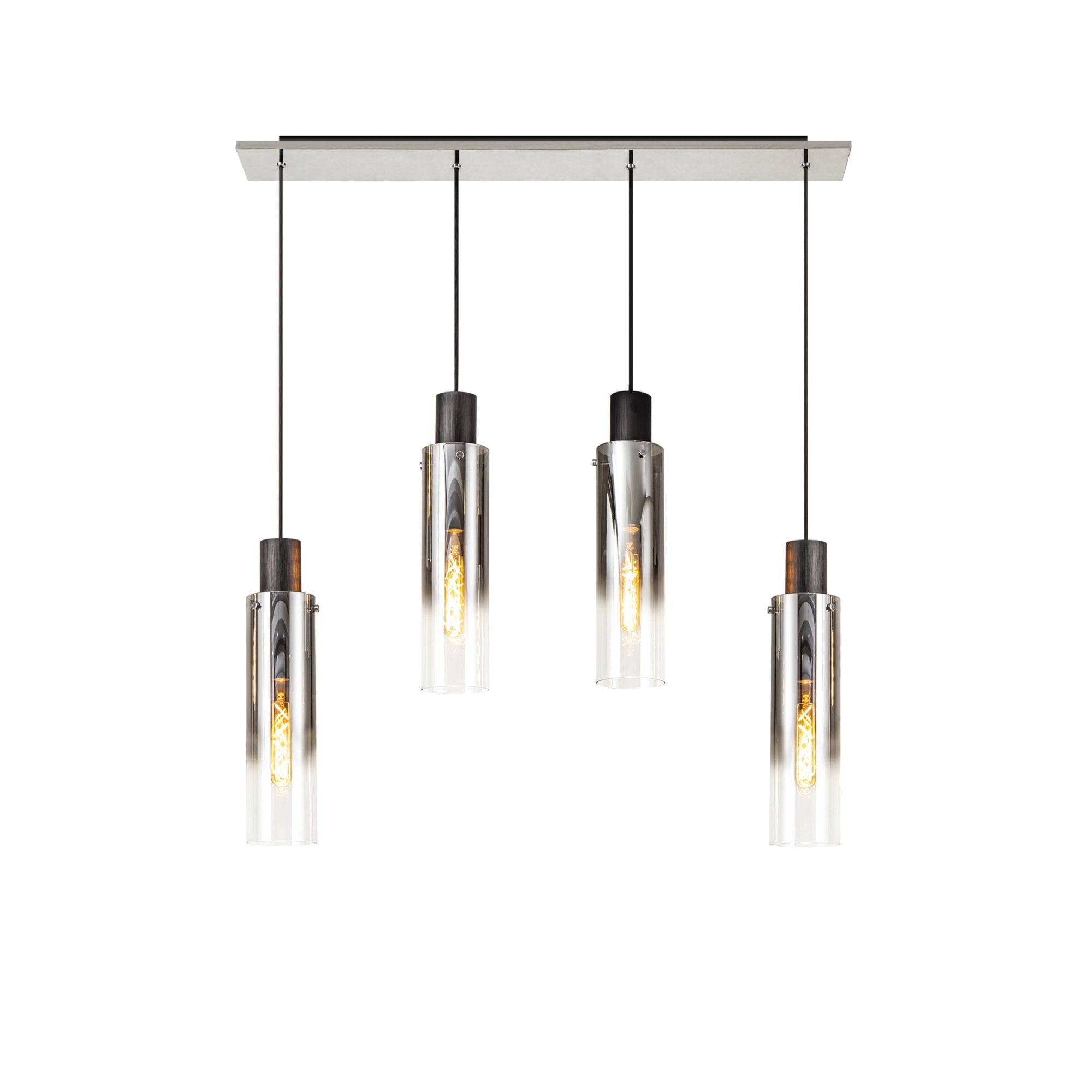 Fabula Kingfisher Adjustable 4 Light Linear Pendant - Black & Smoke Fade Glass