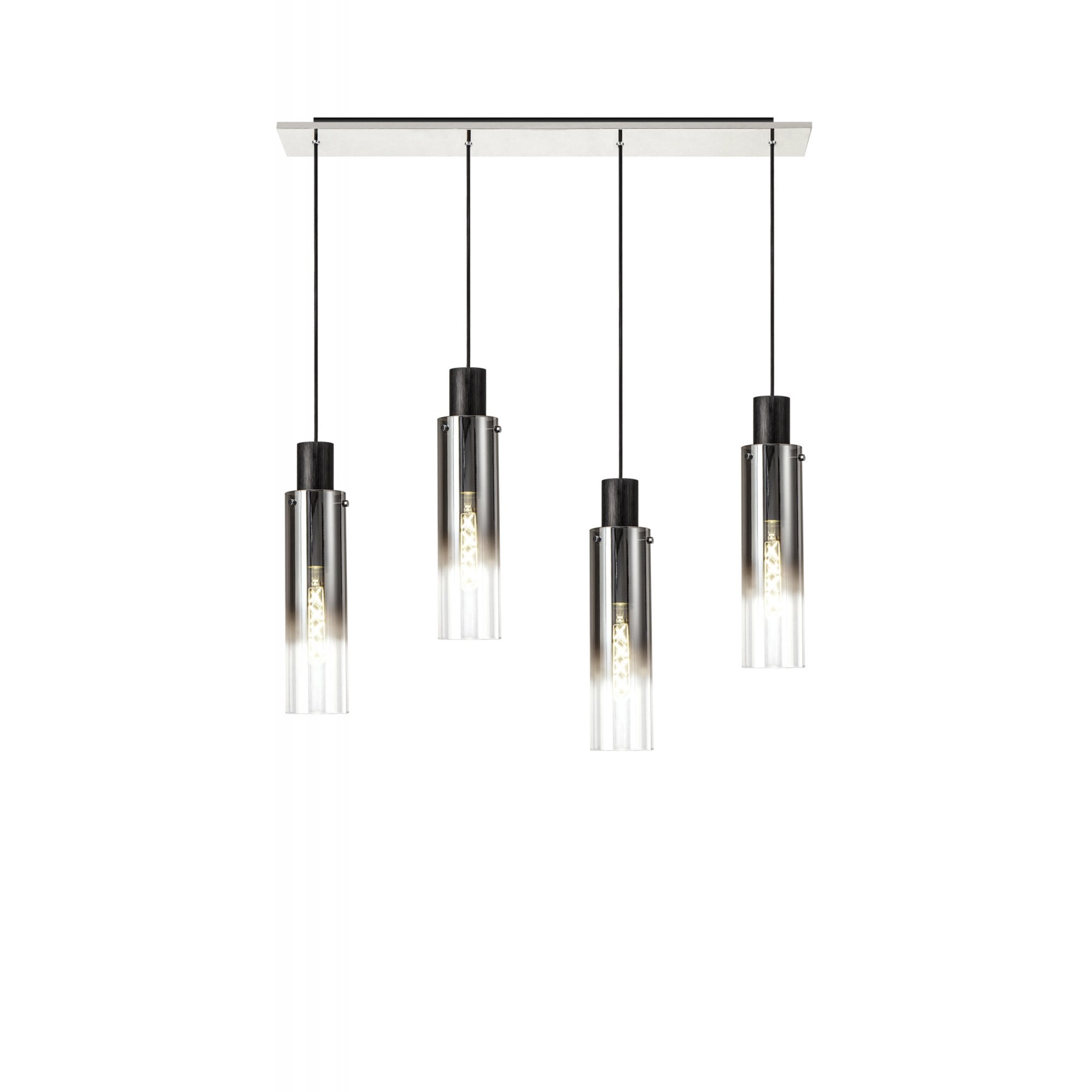 Fabula Kingfisher Adjustable 4 Light Linear Pendant - Black & Smoke Fade Glass