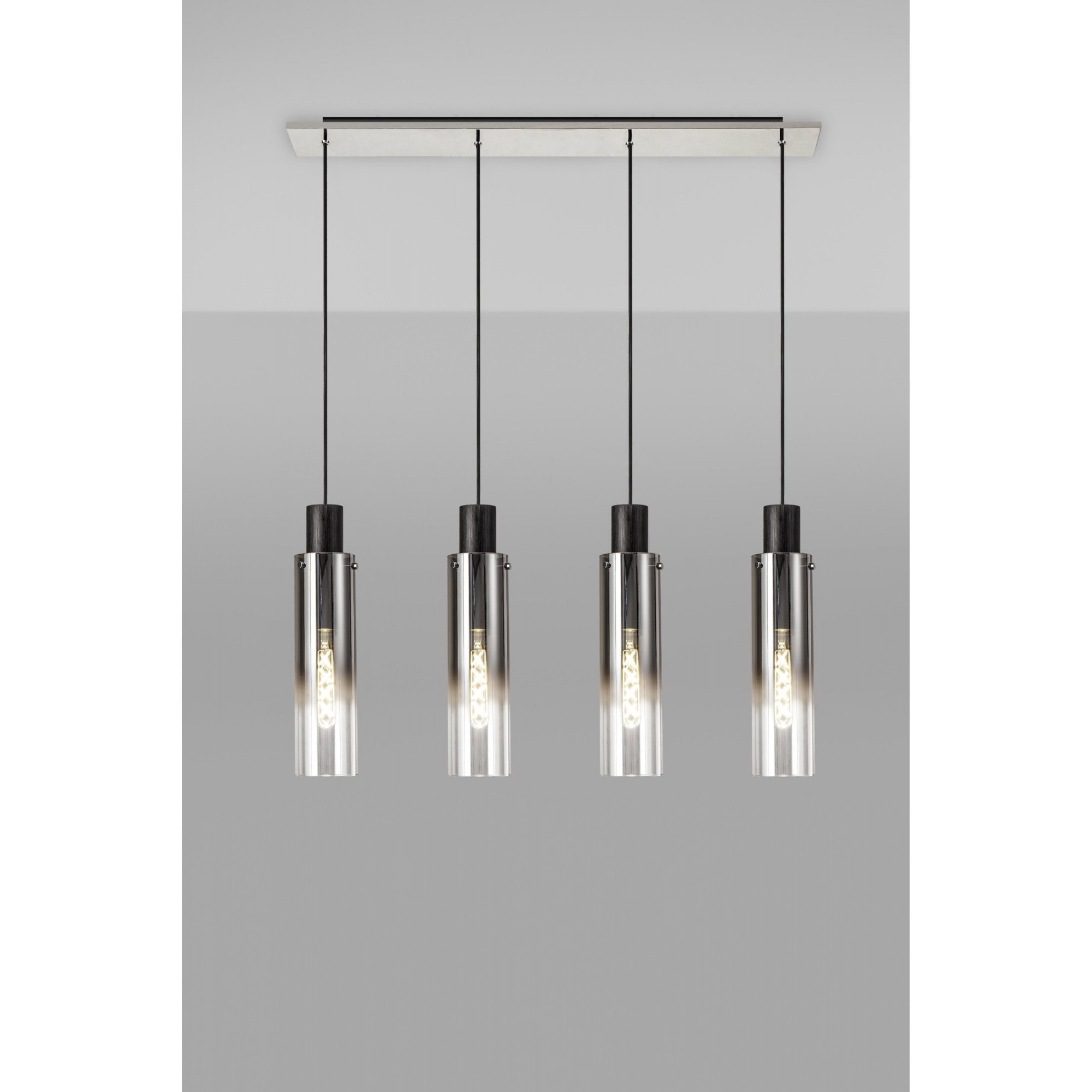 Fabula Kingfisher Adjustable 4 Light Linear Pendant - Black & Smoke Fade Glass