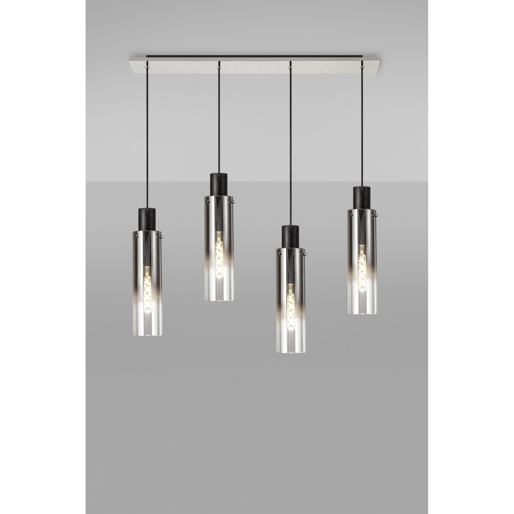 Fabula Kingfisher Adjustable 4 Light Linear Pendant - Black & Smoke Fade Glass