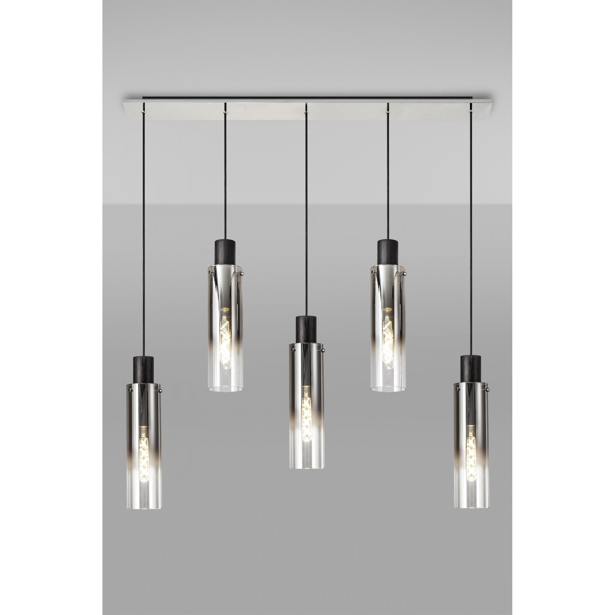 Fabula Kingfisher Adjustable 5 Light Linear Pendant - Black & Smoke Fade Glass