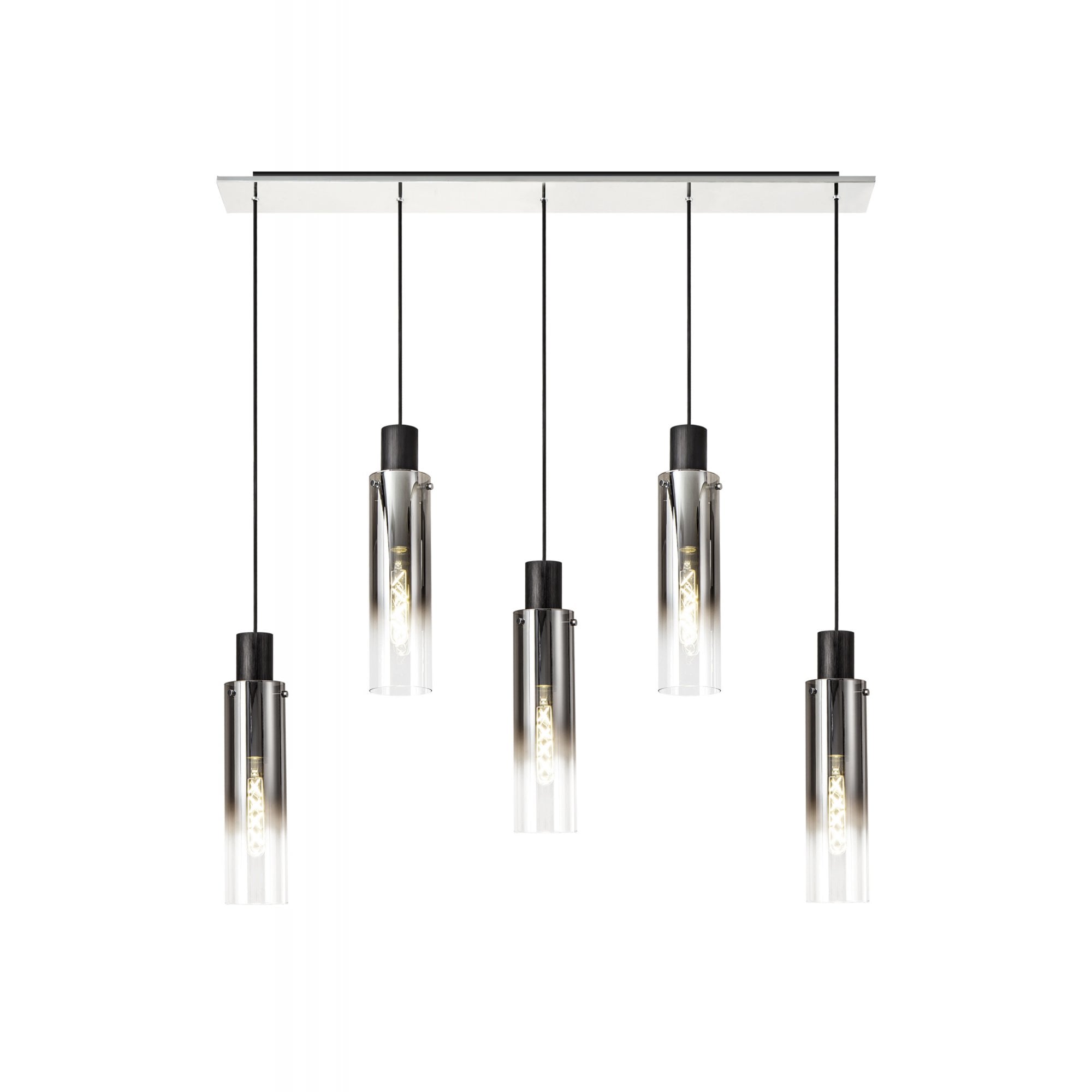 Fabula Kingfisher Adjustable 5 Light Linear Pendant - Black & Smoke Fade Glass