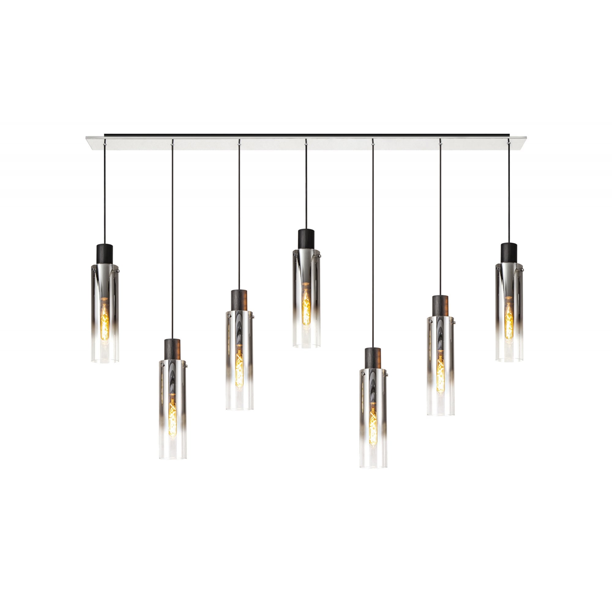 Fabula Kingfisher Adjustable 7 Light Linear Pendant - Black & Smoke Fade Glass