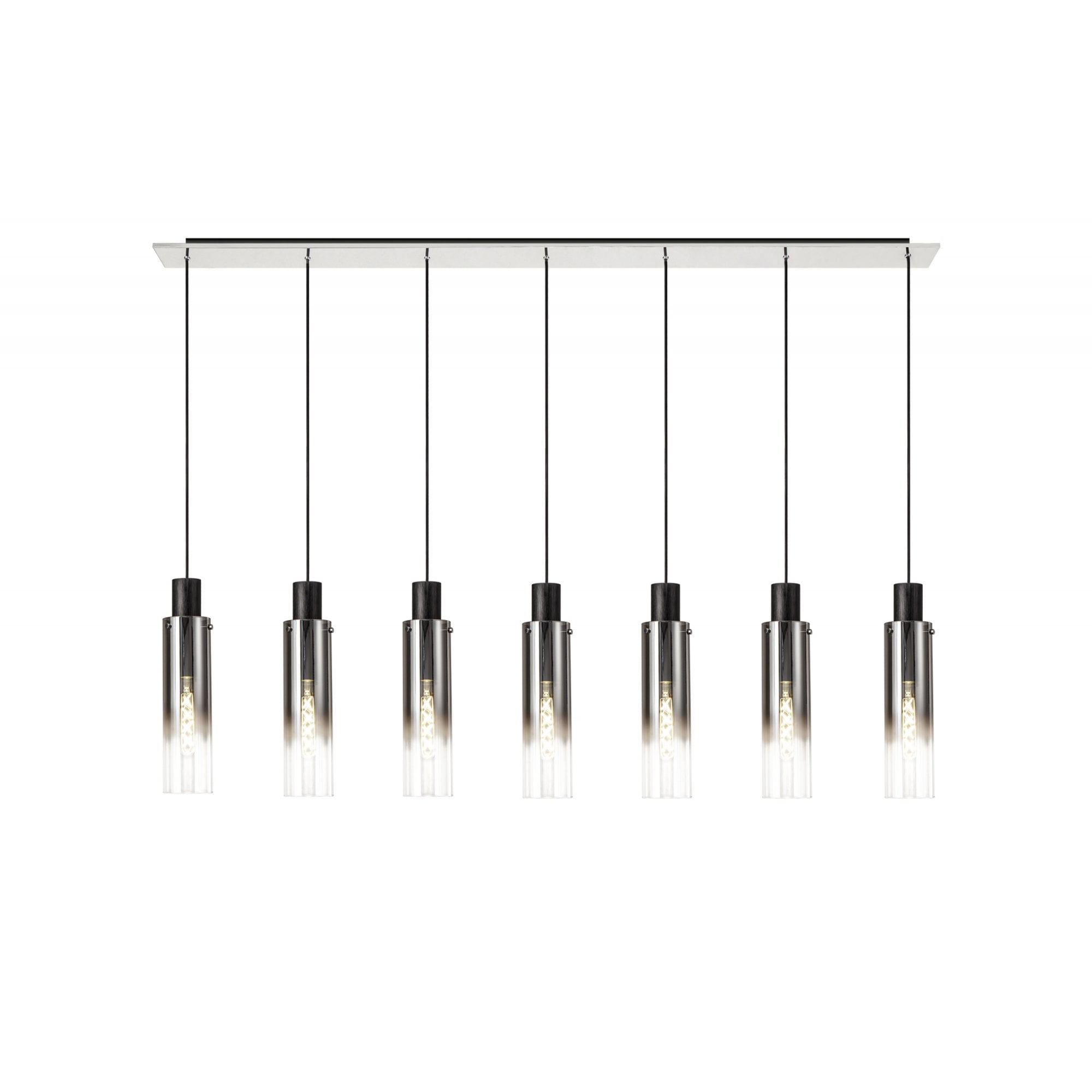 Fabula Kingfisher Adjustable 7 Light Linear Pendant - Black & Smoke Fade Glass