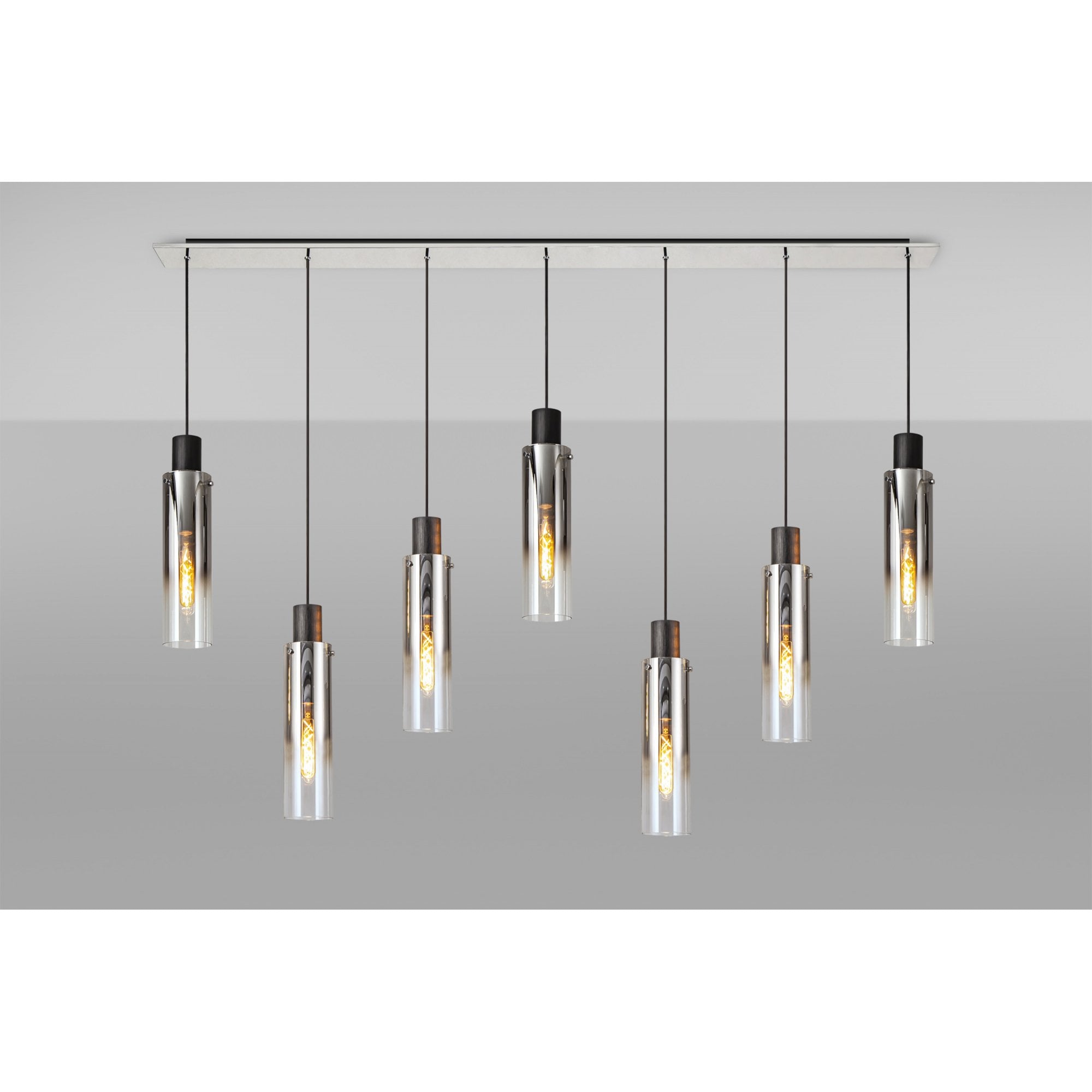 Fabula Kingfisher Adjustable 7 Light Linear Pendant - Black & Smoke Fade Glass