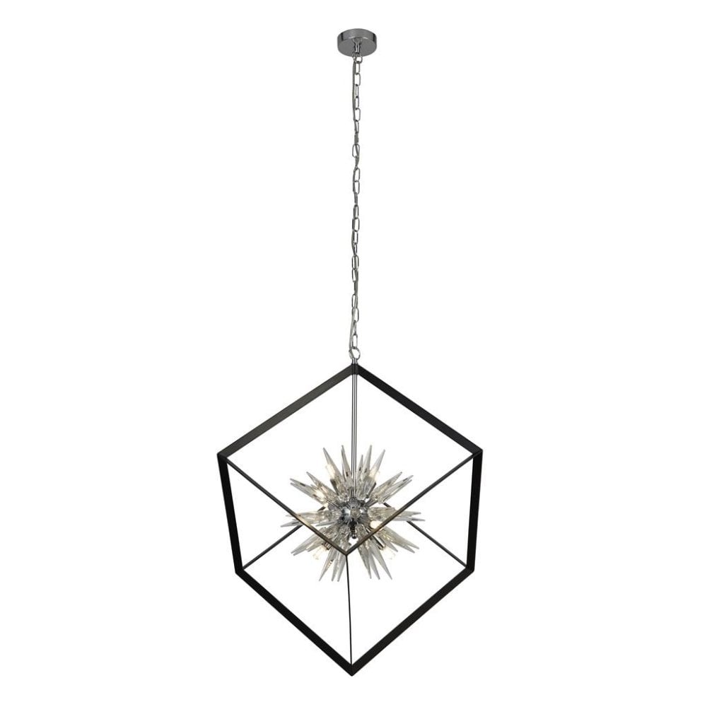 Searchlight Somerset 6 Light Ceiling Pendant - Black & Crystal Glass