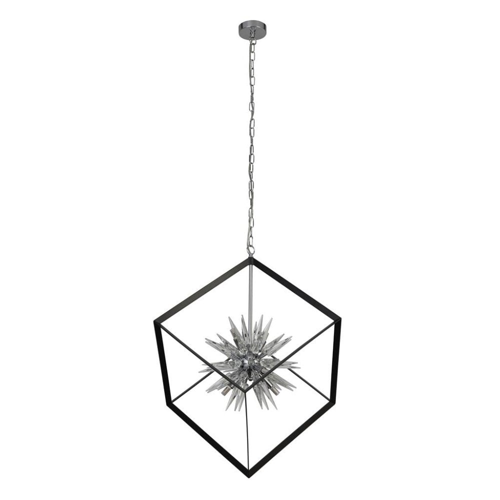 Searchlight Somerset 6 Light Ceiling Pendant - Black & Crystal Glass
