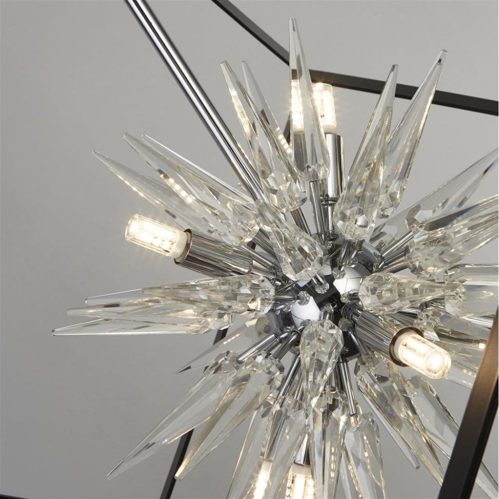 Searchlight Somerset 6 Light Ceiling Pendant - Black & Crystal Glass