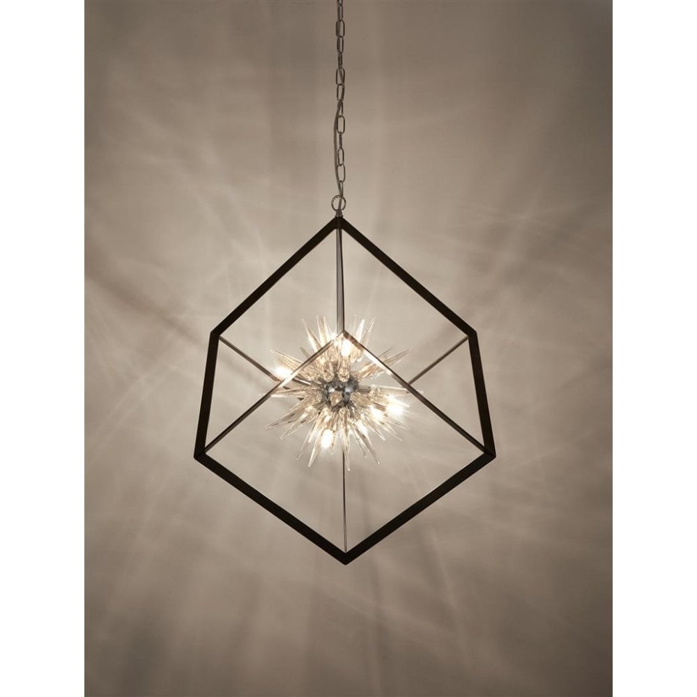 Searchlight Somerset 6 Light Ceiling Pendant - Black & Crystal Glass