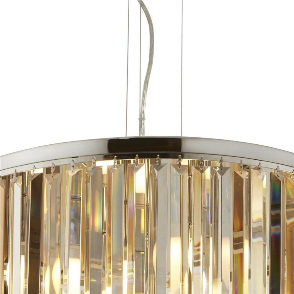 Searchlight Carlingford 5 Light Drum Pendant Light - Chrome & Glass Prisms