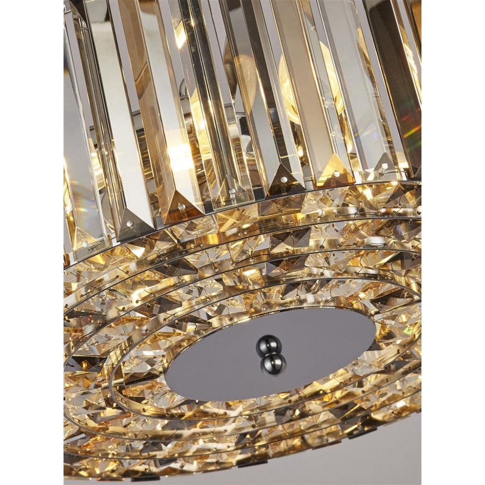 Searchlight Cameron 4 Light Pendant/Semi-Flush- Amber, Smoke & Clear Crystal
