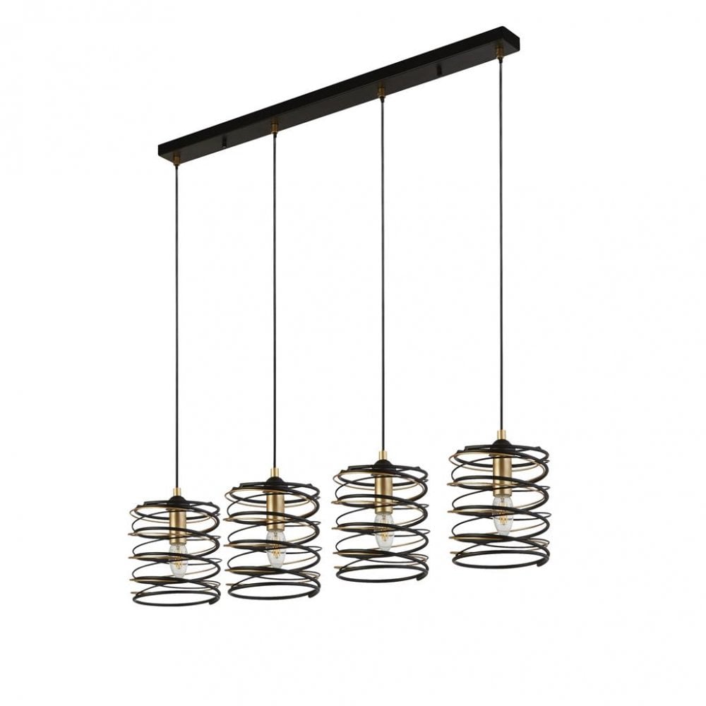 Searchlight Snowdrop 4 Light Bar Ceiling Pendant - Black & Gold