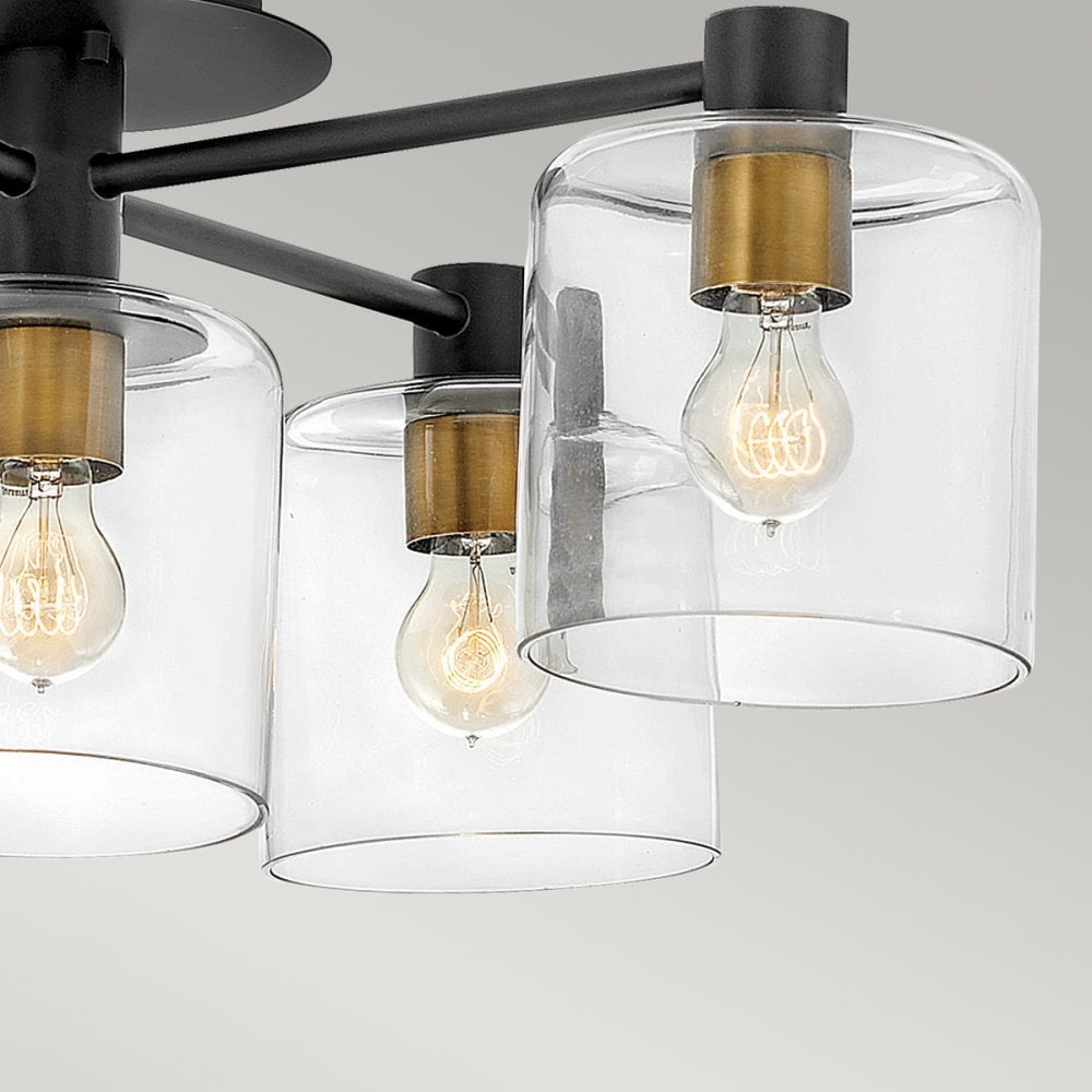 Quintiesse Axel 5 Light Semi-Flush Fitting - Black & Heritage Brass