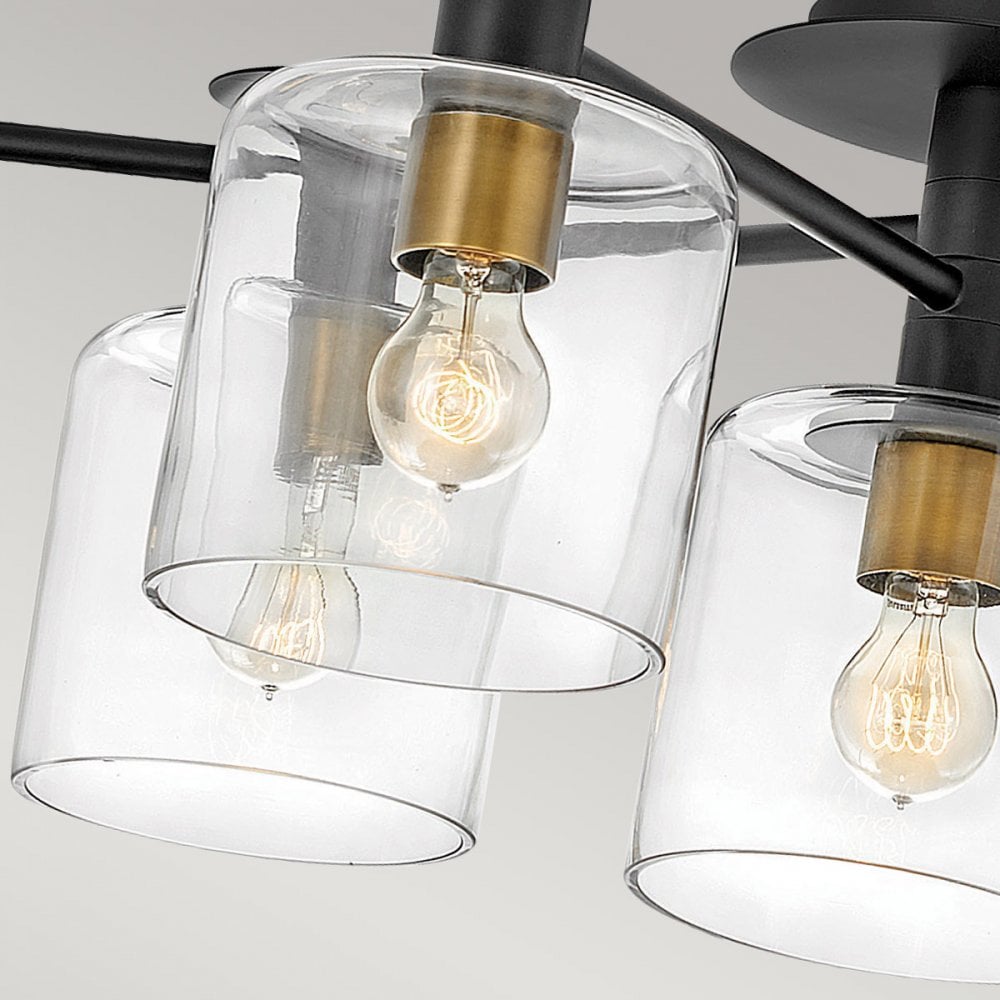 Quintiesse Axel 7 Light Semi-Flush Fitting - Black & Heritage Brass