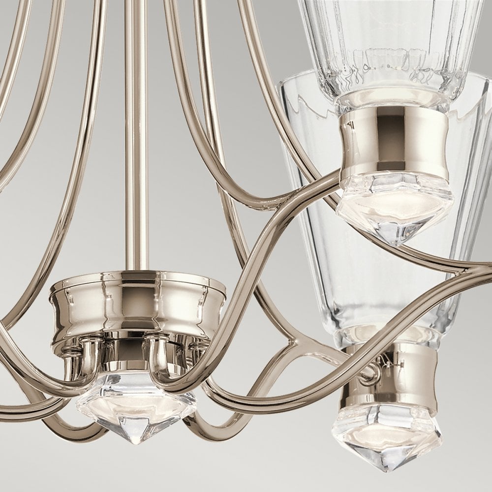 Quintiesse Kayva LED 13 Light 6 Arm Chandelier - Polished Nickel