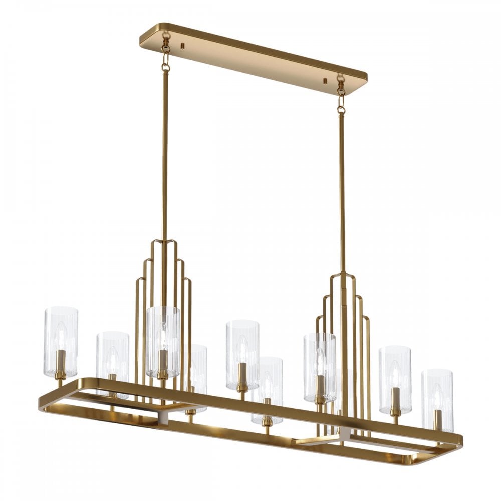 Quintiesse Kimrose 10 Light Linear Chandelier - Brushed Natural Brass