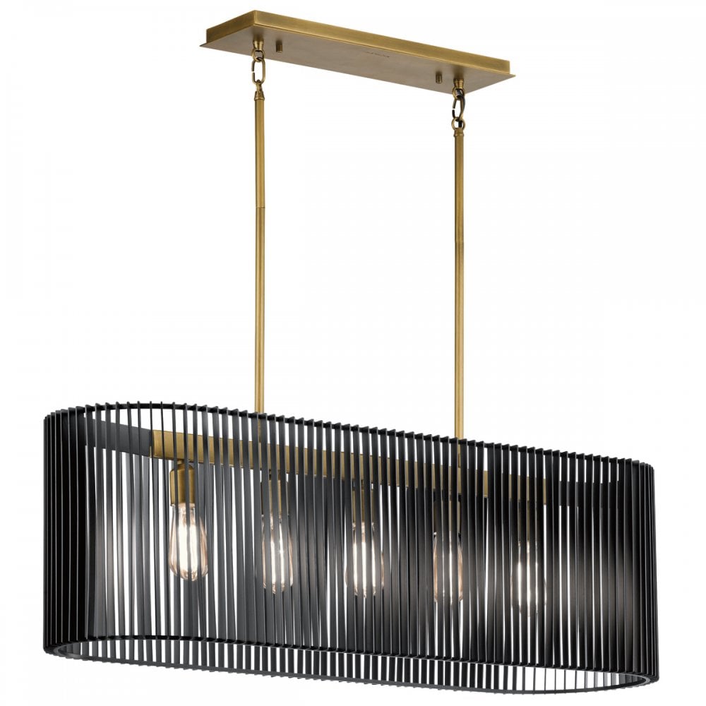 Quintiesse Linara 5 Light Linear Chandelier - Black & Natural Brass