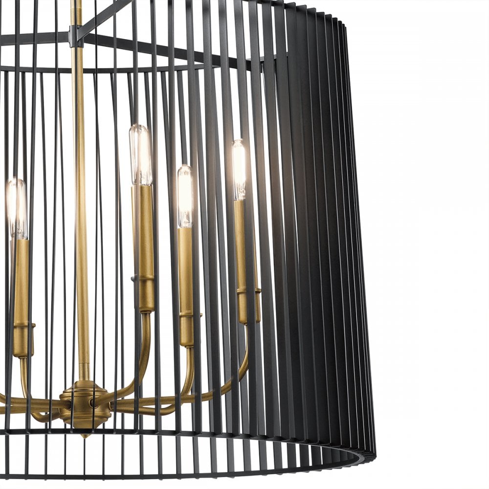 Quintiesse Linara 6 Light Chandelier / Pendant - Black & Natural Brass