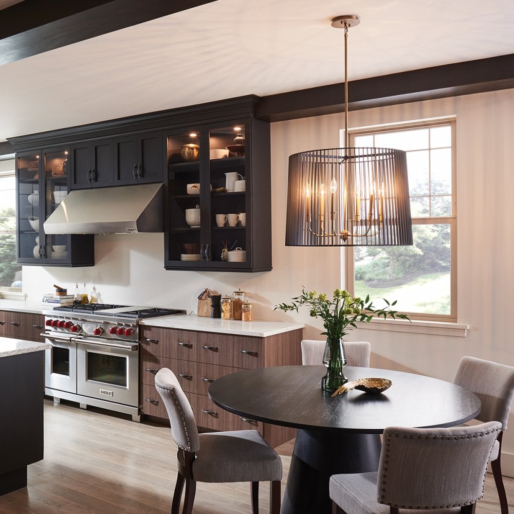 Quintiesse Linara 6 Light Chandelier / Pendant - Black & Natural Brass