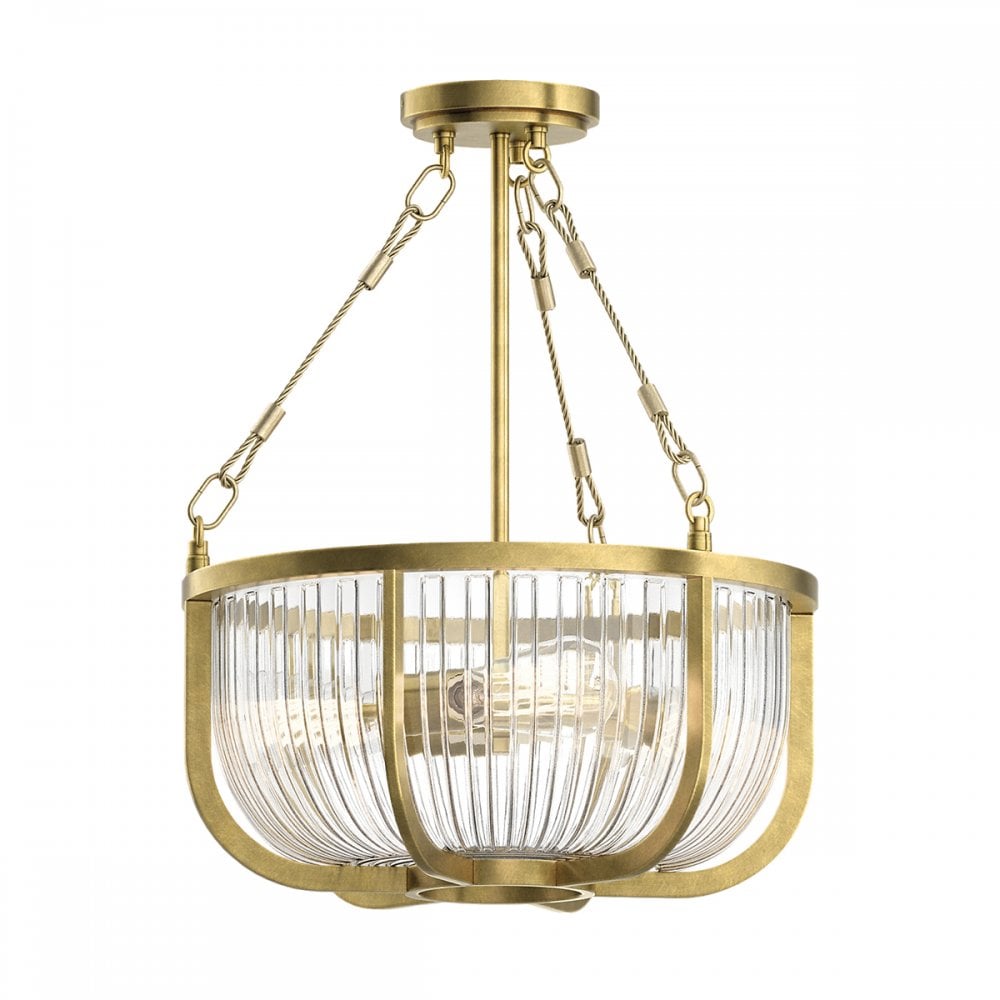 Quintiesse Roux 3 Light Pendant / Semi-Flush - Natural Brass