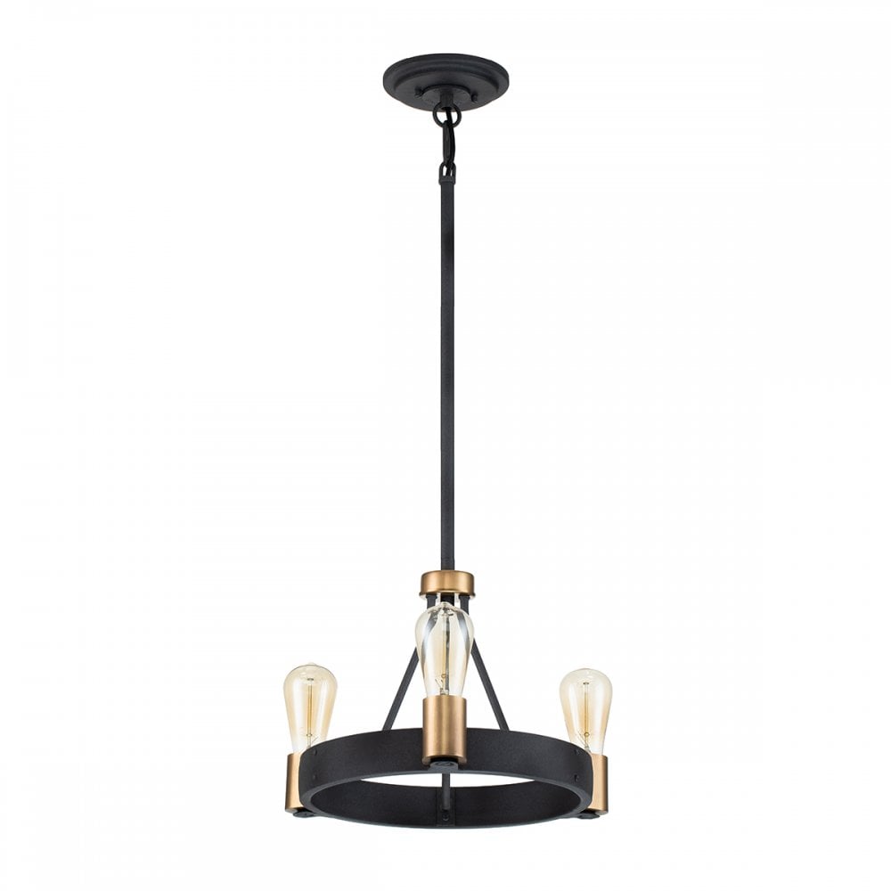 Quintiesse Silas 3 Light Pendant / Semi-Flush Fitting - Aged Zinc & Heritage Brass