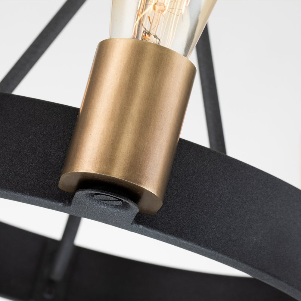 Quintiesse Silas 3 Light Pendant / Semi-Flush Fitting - Aged Zinc & Heritage Brass