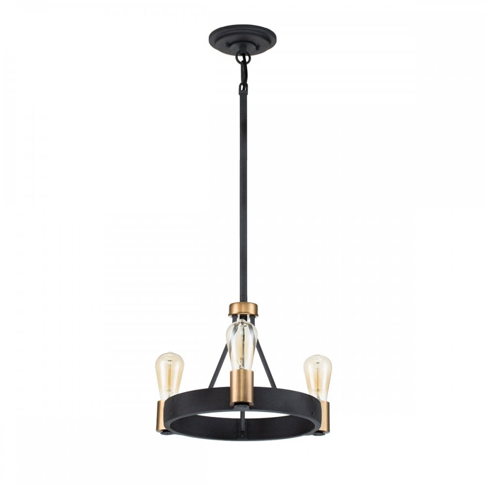 Quintiesse Silas 3 Light Pendant / Semi-Flush Fitting - Aged Zinc & Heritage Brass