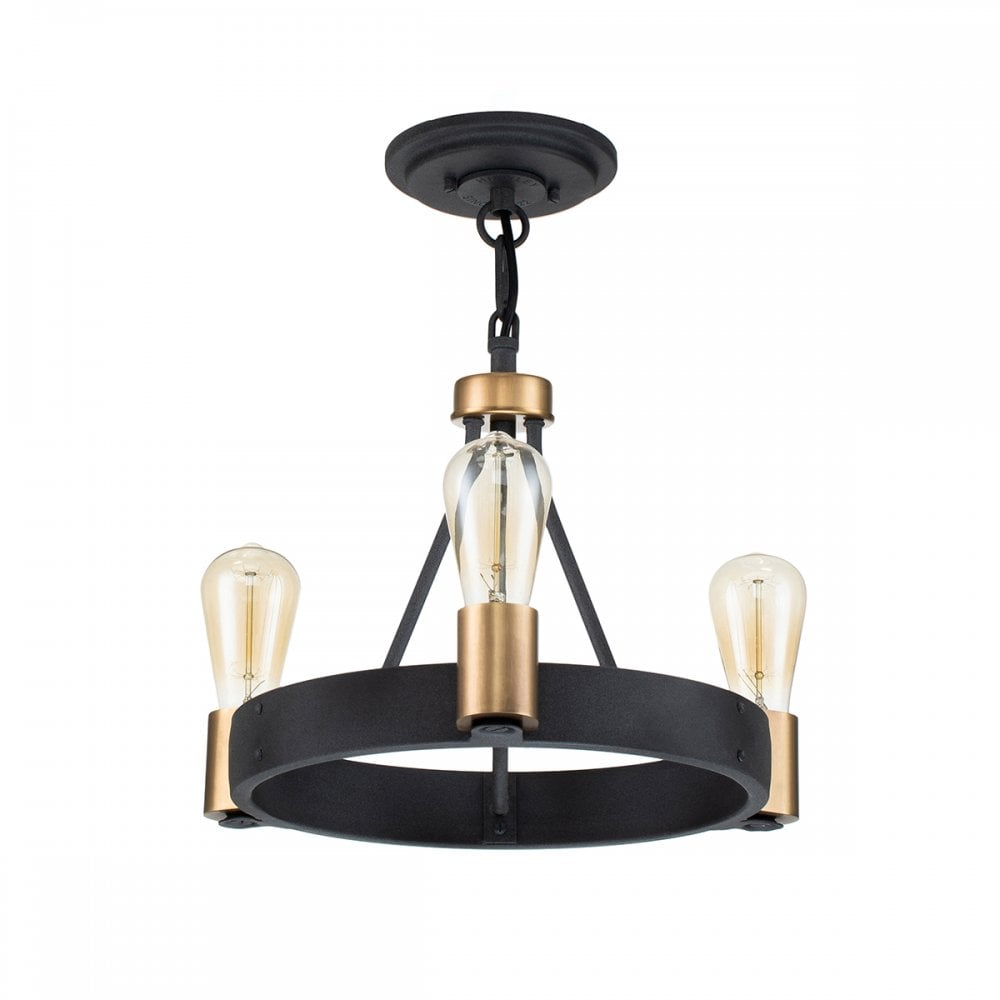 Quintiesse Silas 3 Light Pendant / Semi-Flush Fitting - Aged Zinc & Heritage Brass
