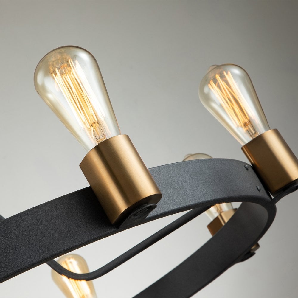 Quintiesse Silas 8 Light Pendant / Semi-Flush Fitting - Aged Zinc & Heritage Brass