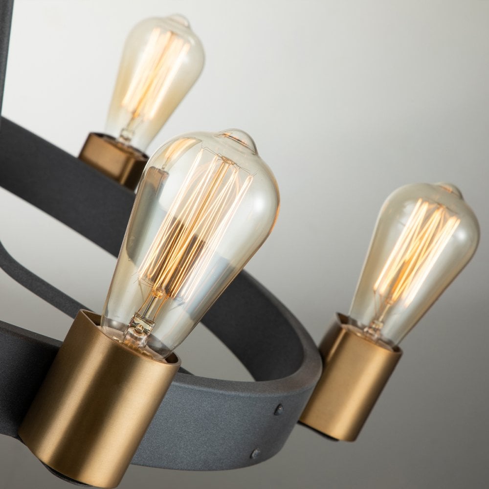 Quintiesse Silas 6 Light Pendant / Semi-Flush Fitting - Aged Zinc & Heritage Brass