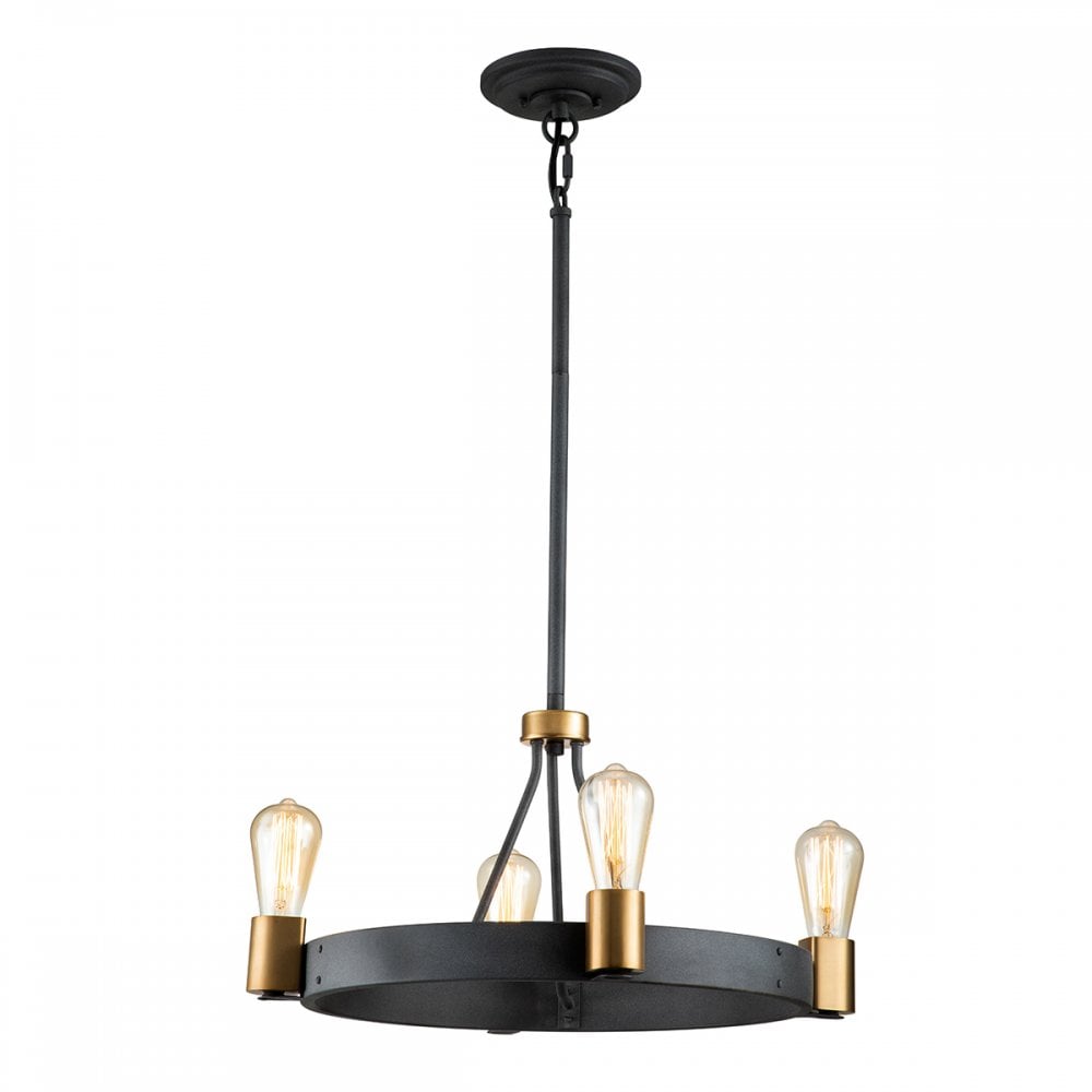 Quintiesse Silas 4 Light Pendant / Semi-Flush Fitting - Aged Zinc & Heritage Brass