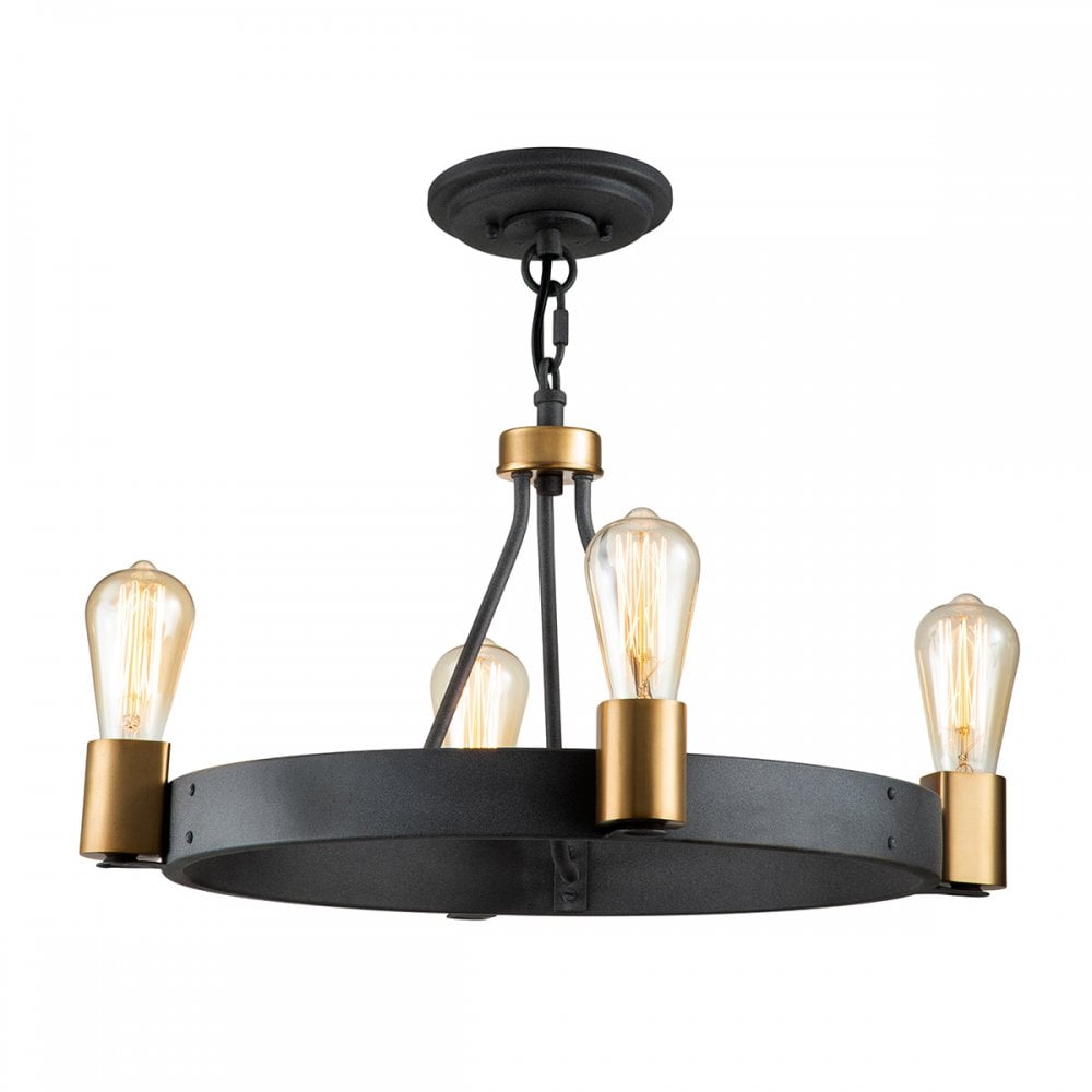 Quintiesse Silas 4 Light Pendant / Semi-Flush Fitting - Aged Zinc & Heritage Brass