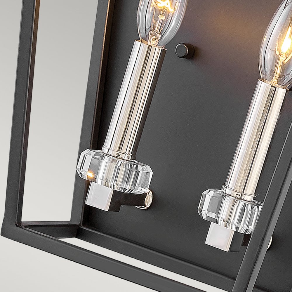 Quintiesse Stinson 2 Light Wall Light - Black with Polished Nickel