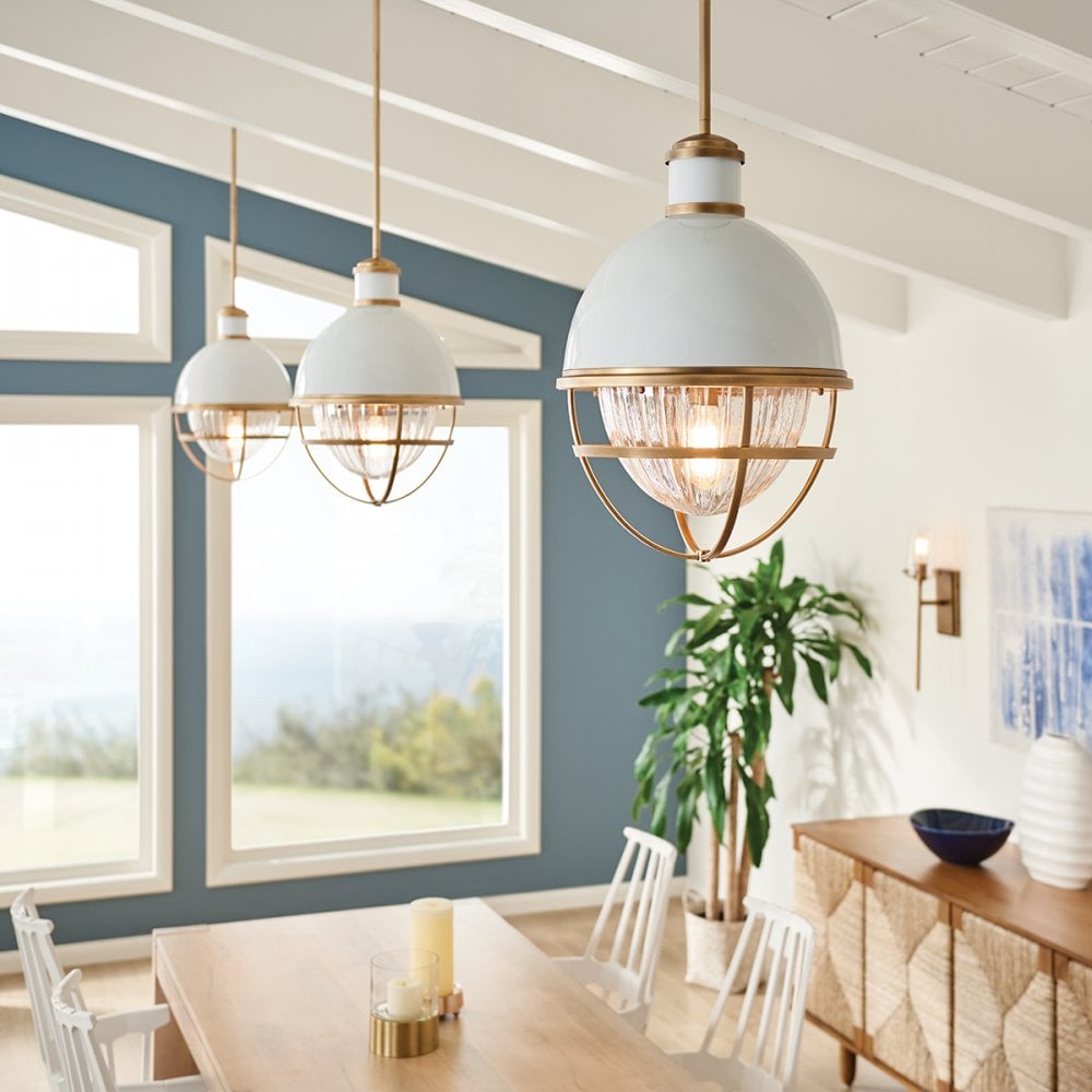 Quintiesse Tollis Single Pendant - Natural Brass & White