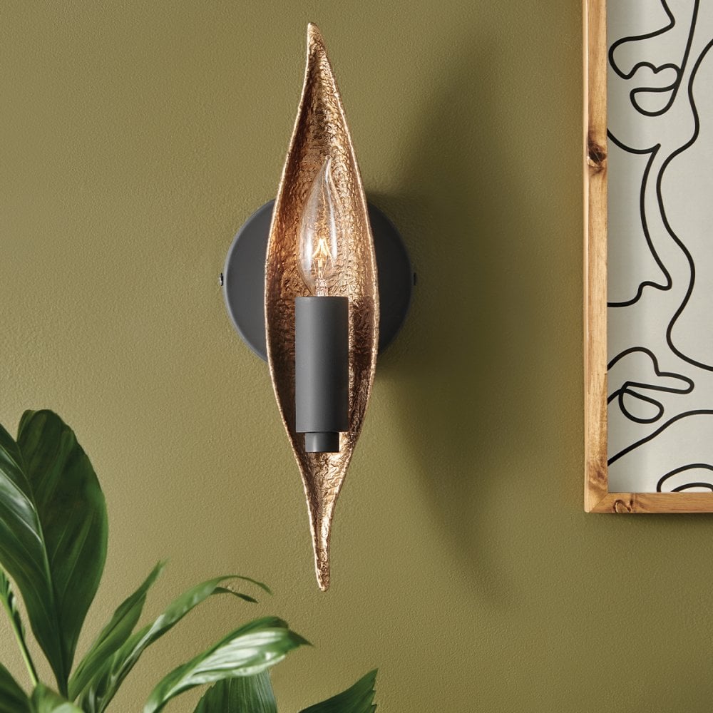 Quintiesse Willow Single Wall Light - Carbon Black with Deluxe Gold