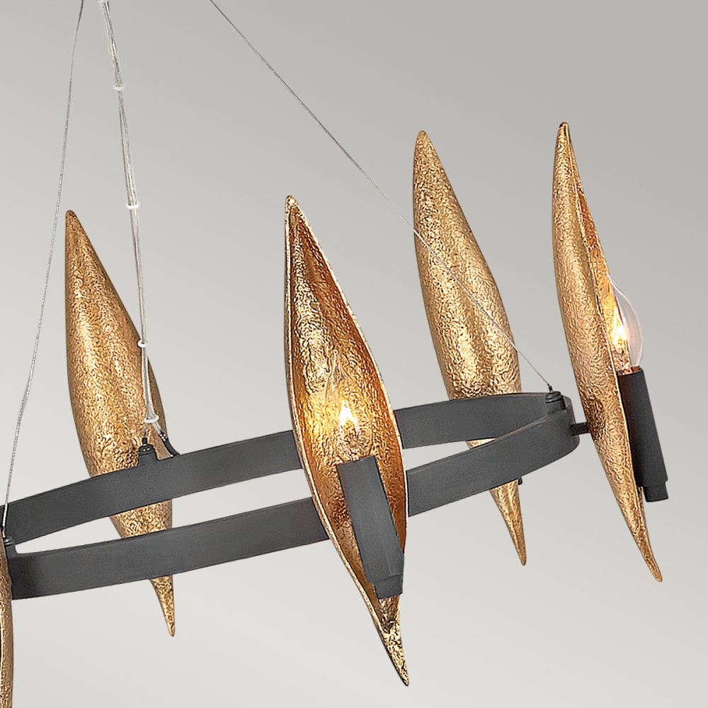 Quintiesse Willow 6 Light Chandelier - Carbon Black with Deluxe Gold
