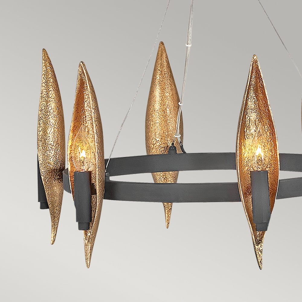 Quintiesse Willow 6 Light Chandelier - Carbon Black with Deluxe Gold