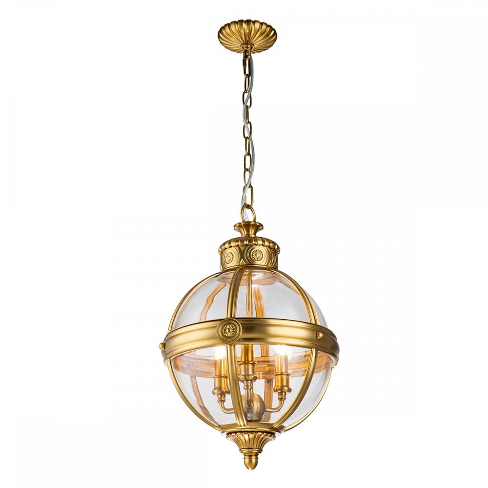 Feiss Adams 3 Light Pendant Chandelier - Brushed Brass