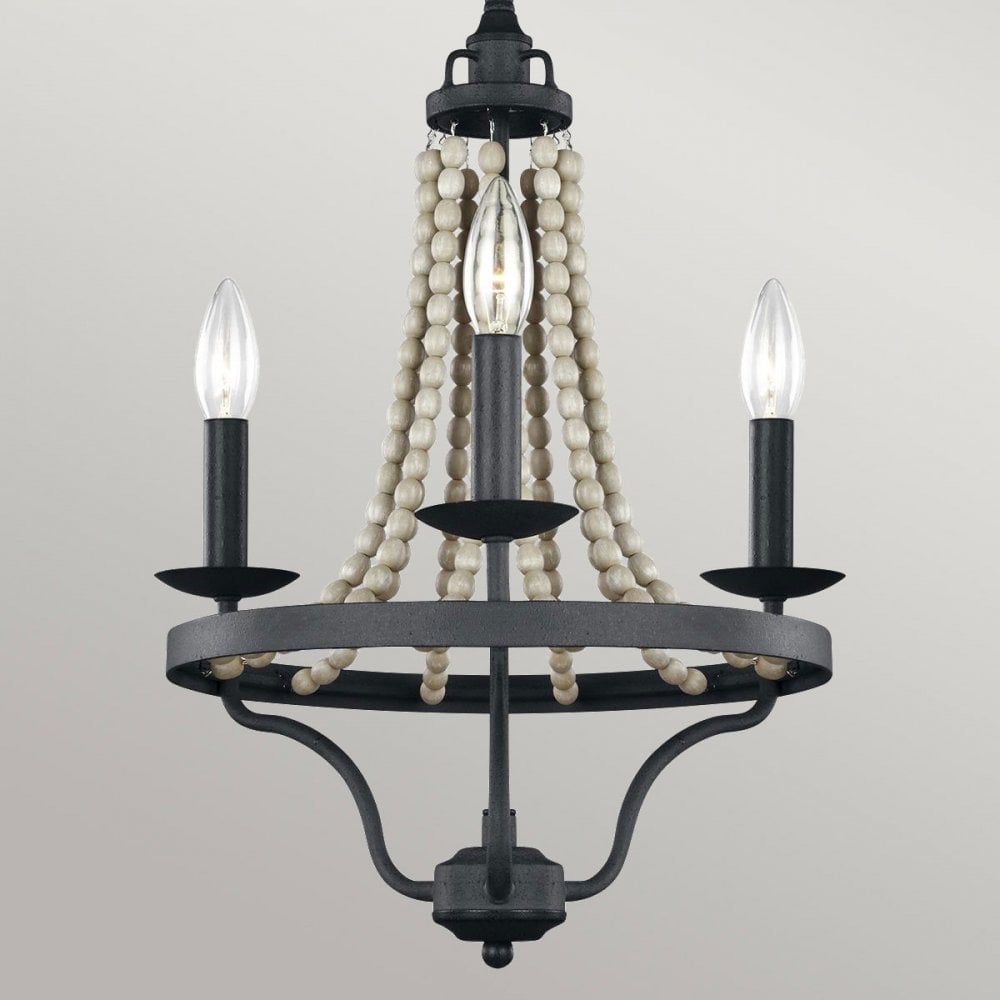Feiss Nori 3 Light Chandelier - Dark Weathered Zinc & Driftwood Grey