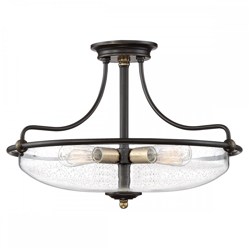 Quoizel Griffin 3 Light Medium Semi-Flush Fitting - Palladian Bronze & Weathered Brass