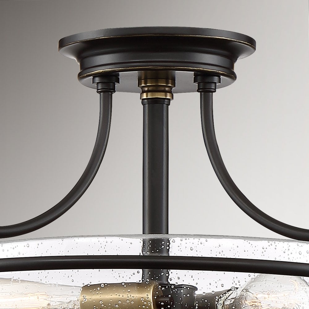 Quoizel Griffin 3 Light Small Semi-Flush Fitting - Palladian Bronze & Weathered Brass