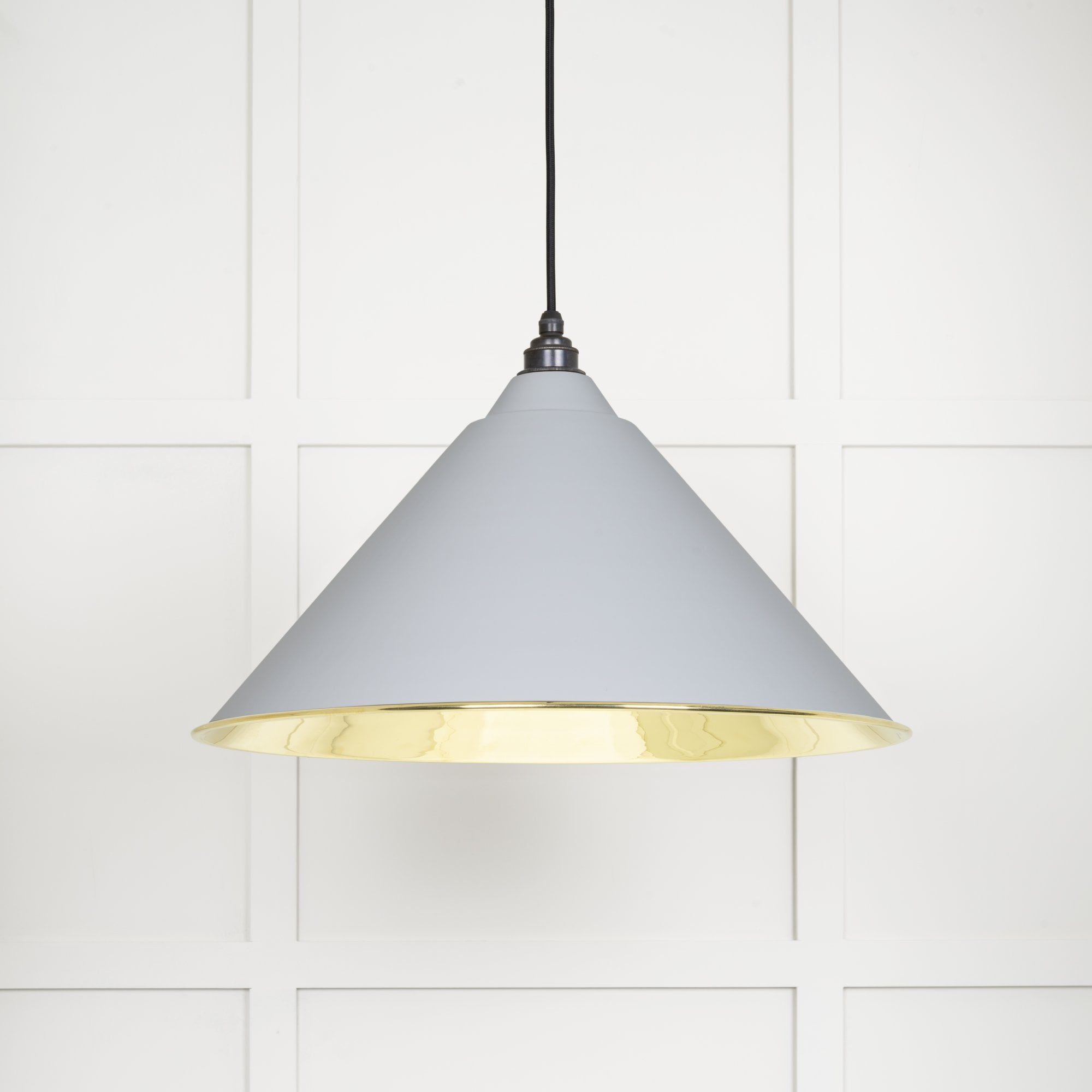From The Anvil Smooth Brass Hockley Pendant - Birch (Pale Grey)