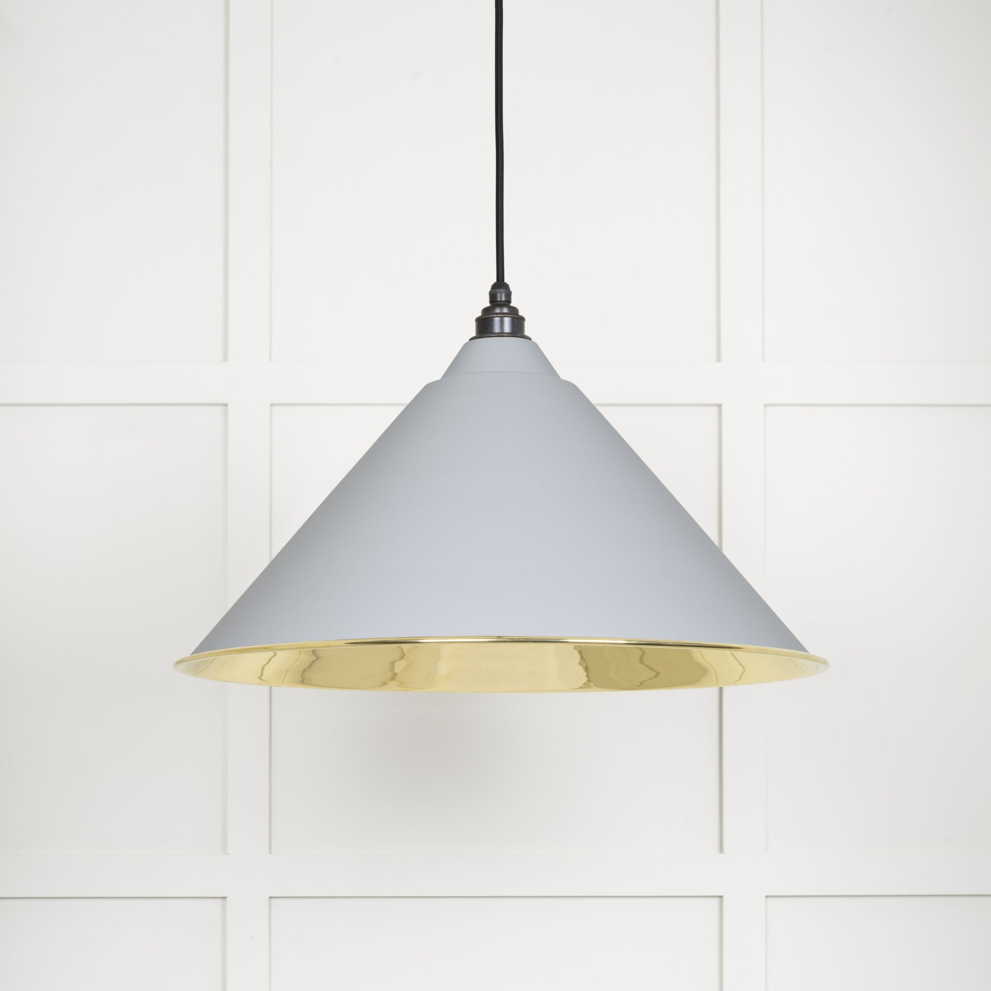 From The Anvil Smooth Brass Hockley Pendant - Birch (Pale Grey)