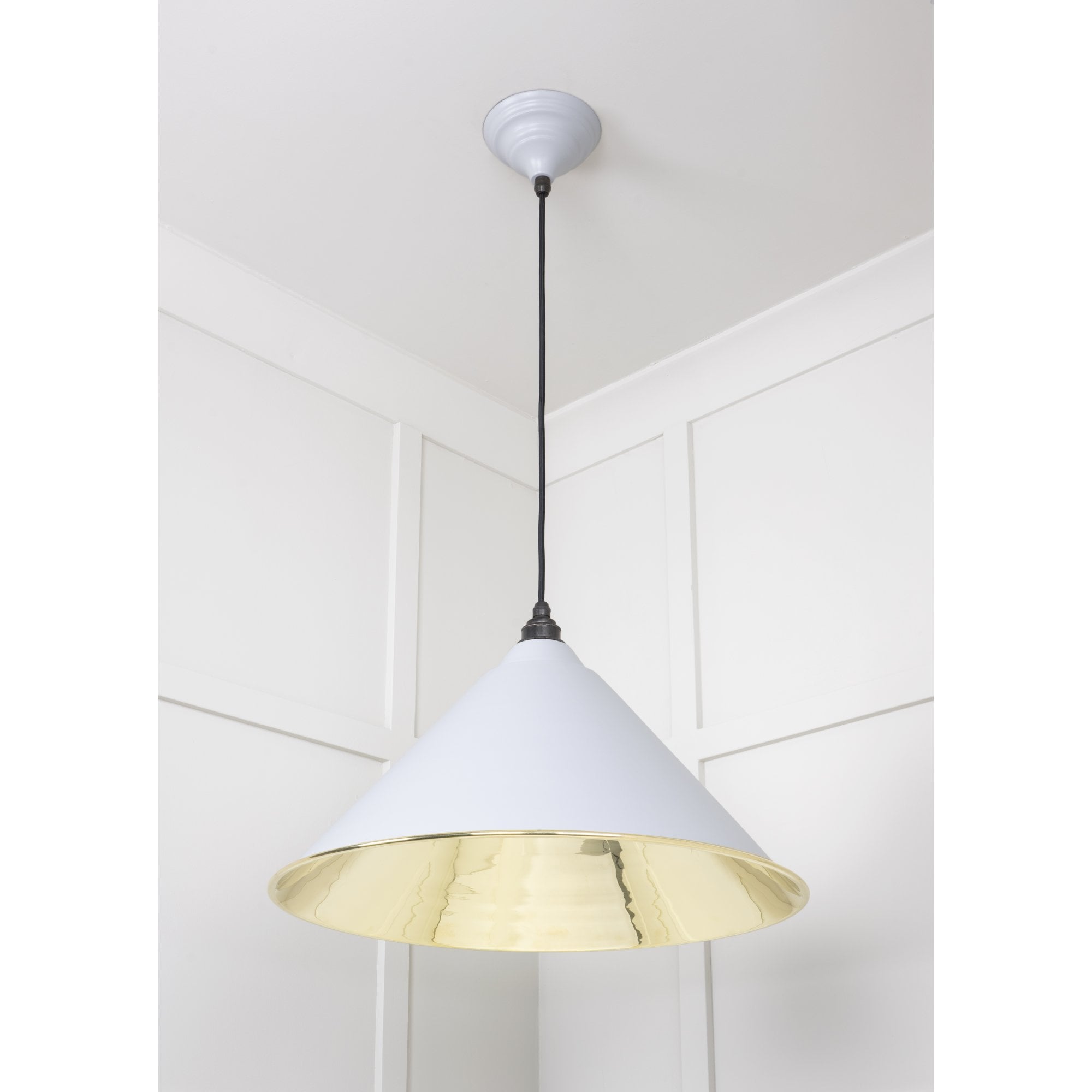 From The Anvil Smooth Brass Hockley Pendant - Birch (Pale Grey)